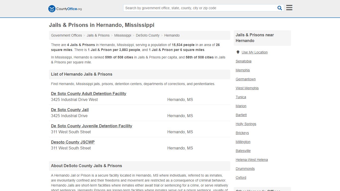 Jails & Prisons - Hernando, MS (Inmate Rosters & Records)